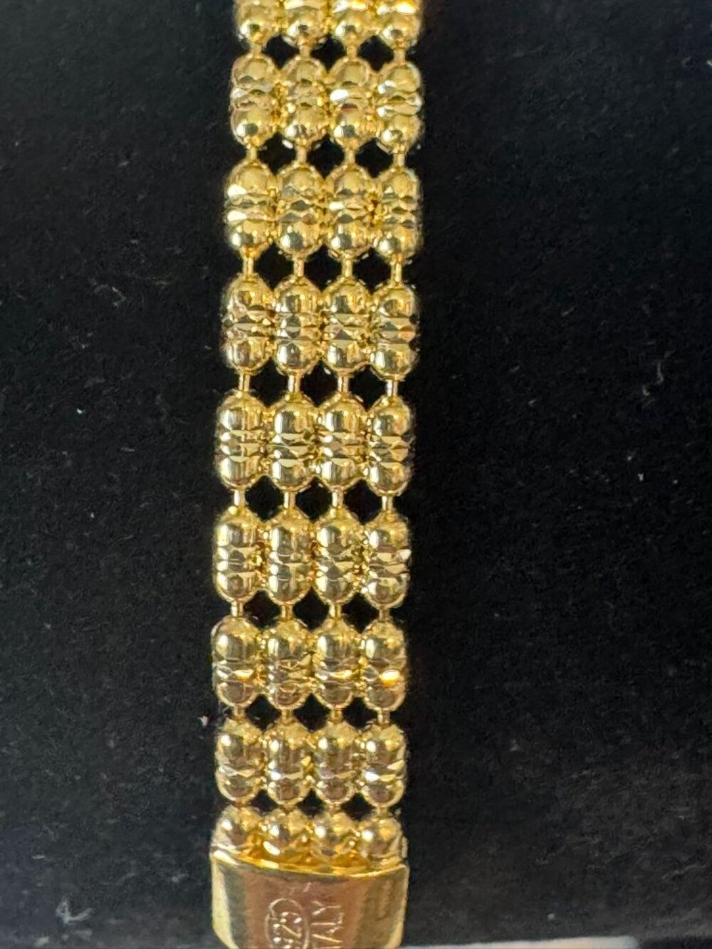 6.5-inch Diamond Cut 4-Barrel 14K Gold Over Sterling Silver Iced Link Bracelet